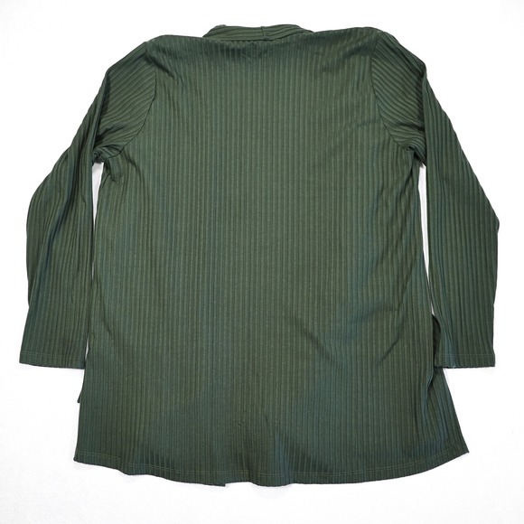 EILEEN FISHER Women's Size L Green Ribbed Knit Open Front Cardigan Sweater USA - Picture 4 of 7